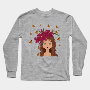 Niña, lirios y mariposas Long Sleeve T-Shirt